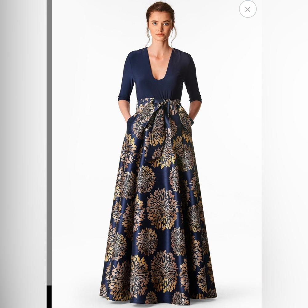 eShakti Floral Print Dupioni And Jersey Knit Maxi Dress